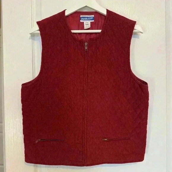 Pendleton womens 8 red/maroon corduroy Quilted Vest vintage full zip pockets - Picture 5 of 10